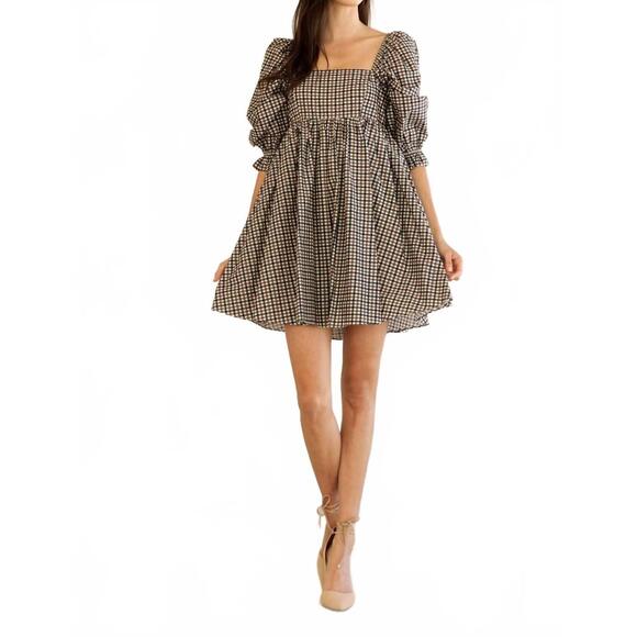 NEW STORIA florence mini dress in navy brown gingham - Picture 7 of 7